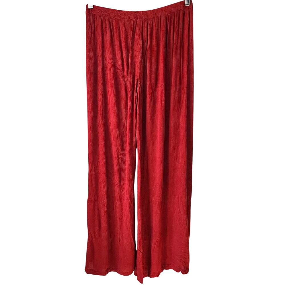 Vanilla Star Crinkle Wide Baggy Wrap Front Tie Gauze Beachy Burgundy Pants Med